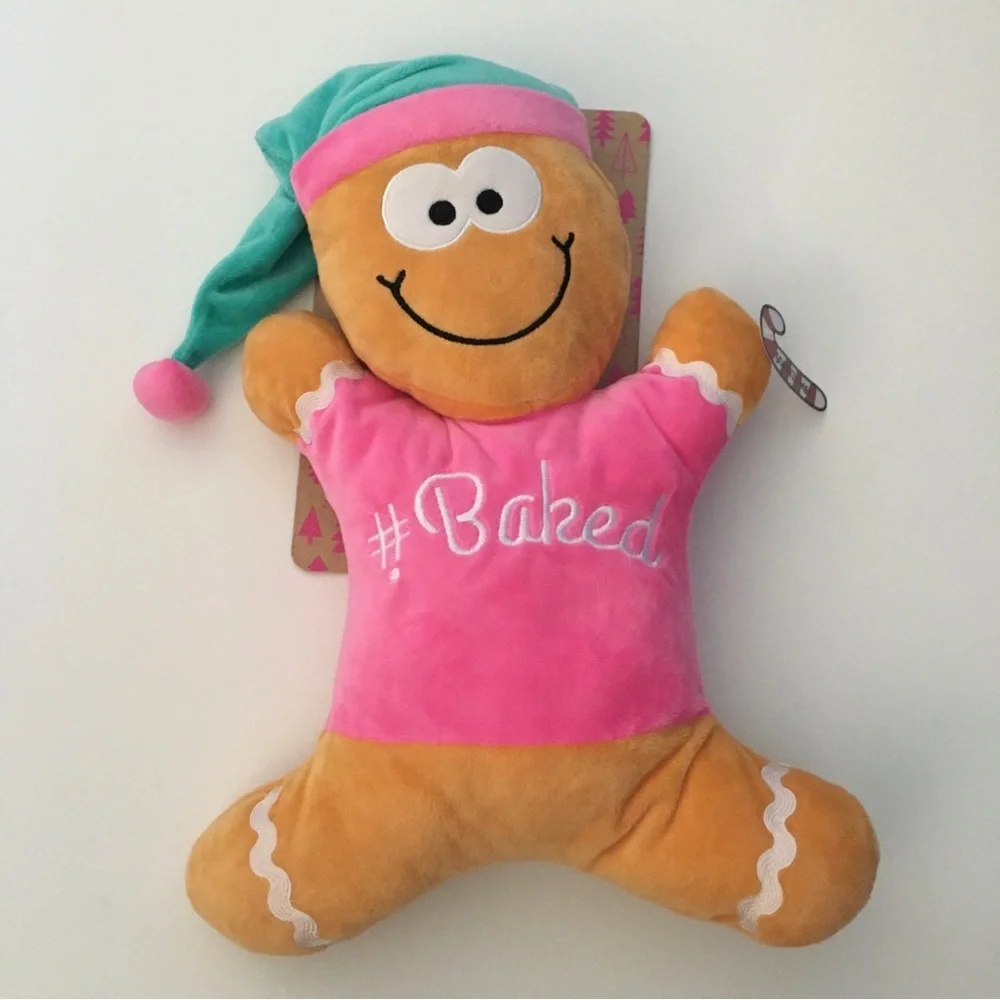 NEW Dog Toy Pink Plush Gingerbread Man Squeaker Christmas Baking Theme “#Baked”